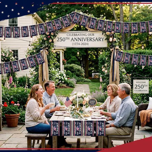 Alt view image 4 of 7 - 250th Anniversary Decoration 250th Anniversary USA Flag Banner 40 Flag 32.8ft Total 1776-2026 Patriotic Party Decor American USA Garland Hanging 4th of July Independence Day Indoor Outdoor