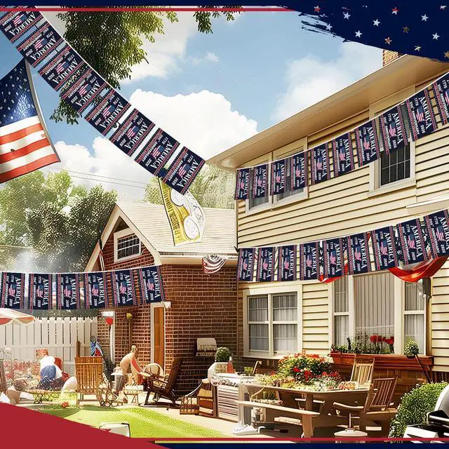 Alt view image 5 of 7 - 250th Anniversary Decoration 250th Anniversary USA Flag Banner 40 Flag 32.8ft Total 1776-2026 Patriotic Party Decor American USA Garland Hanging 4th of July Independence Day Indoor Outdoor