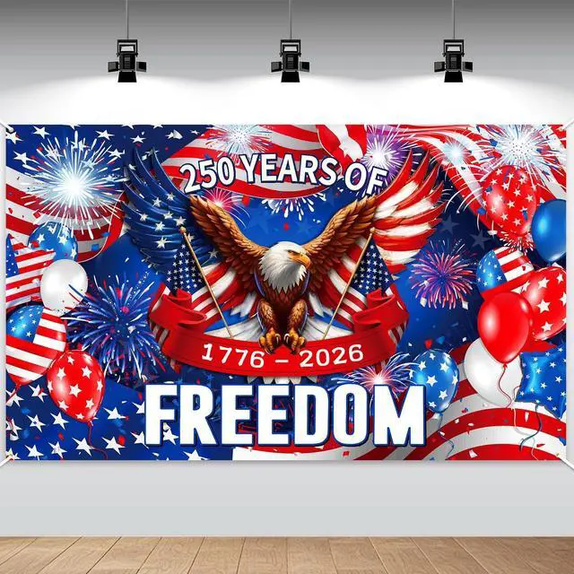 Main image of 250 Years Birthday Decoration, 3.6 x 6 Ft American 1776-2026 Backdrop Birthday Banner 250th Anniversary Background for USA Independence Day 4th of July Patriotic Decor(Eagle)