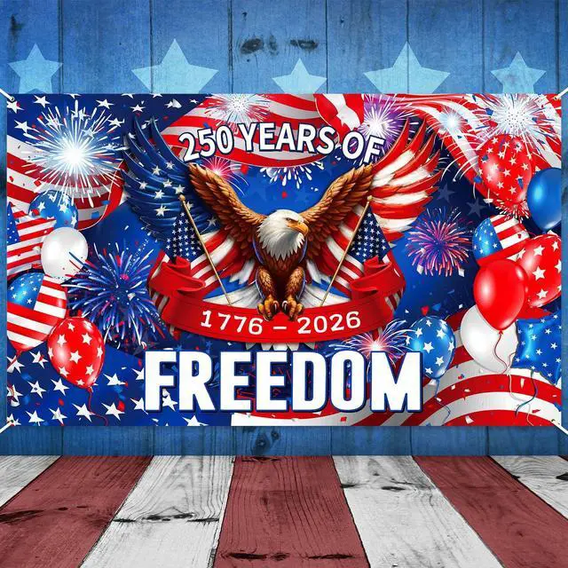 Alt view image 2 of 6 - 250 Years Birthday Decoration, 3.6 x 6 Ft American 1776-2026 Backdrop Birthday Banner 250th Anniversary Background for USA Independence Day 4th of July Patriotic Decor(Eagle)