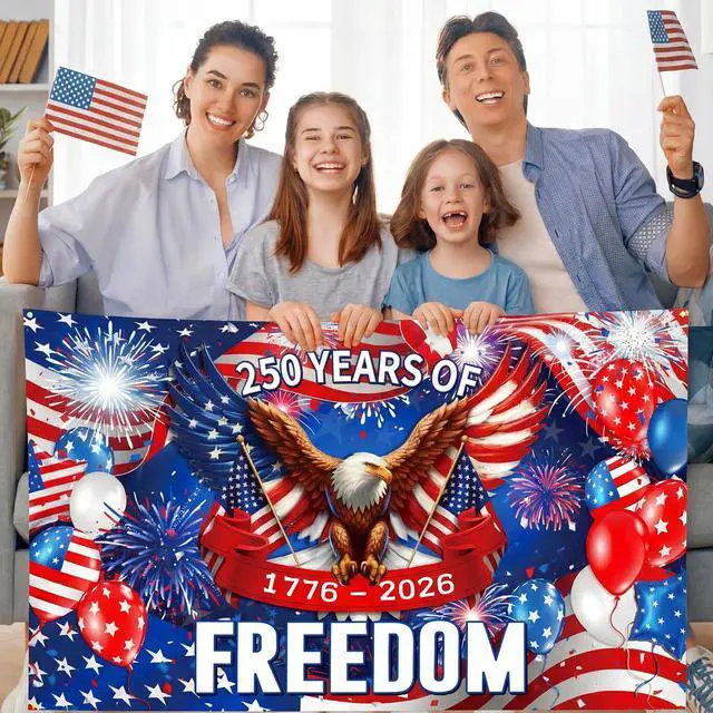 Alt view image 6 of 6 - 250 Years Birthday Decoration, 3.6 x 6 Ft American 1776-2026 Backdrop Birthday Banner 250th Anniversary Background for USA Independence Day 4th of July Patriotic Decor(Eagle)