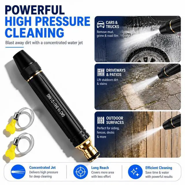 Alt view image 3 of 7 - 2026 New Pressure Garden Hose Nozzle, Adjustable Jet Power Washer Spray Nozzle for Car Washing, Patio Cleaning & Garden Watering, Heavy Duty Leak-Proof Water Hose Nozzle with 2 Hose Clamps