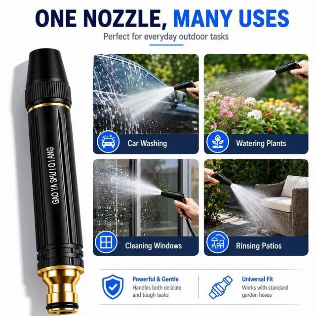Alt view image 4 of 7 - 2026 New Pressure Garden Hose Nozzle, Adjustable Jet Power Washer Spray Nozzle for Car Washing, Patio Cleaning & Garden Watering, Heavy Duty Leak-Proof Water Hose Nozzle with 2 Hose Clamps