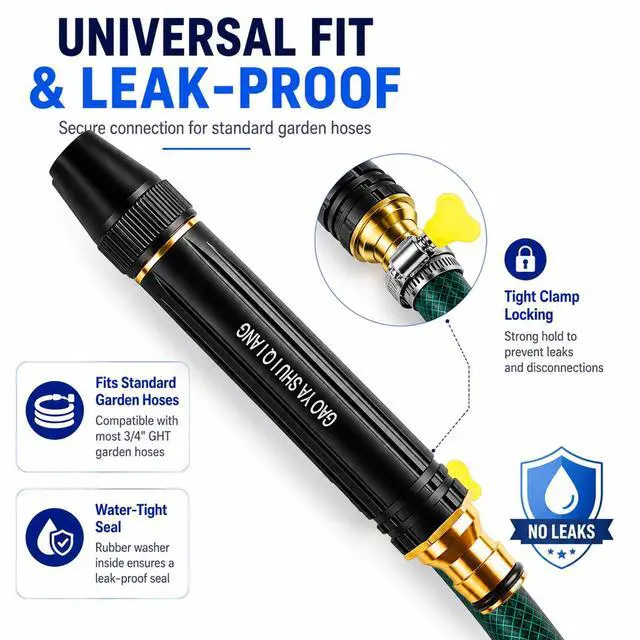 Alt view image 5 of 7 - 2026 New Pressure Garden Hose Nozzle, Adjustable Jet Power Washer Spray Nozzle for Car Washing, Patio Cleaning & Garden Watering, Heavy Duty Leak-Proof Water Hose Nozzle with 2 Hose Clamps