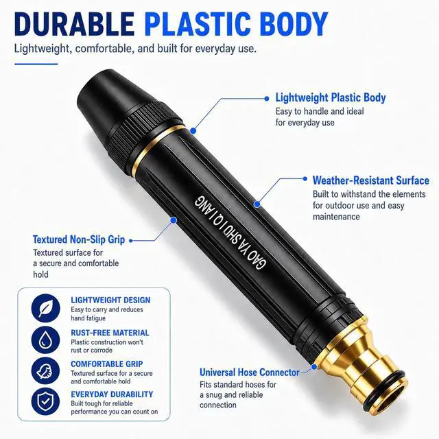 Alt view image 7 of 7 - 2026 New Pressure Garden Hose Nozzle, Adjustable Jet Power Washer Spray Nozzle for Car Washing, Patio Cleaning & Garden Watering, Heavy Duty Leak-Proof Water Hose Nozzle with 2 Hose Clamps