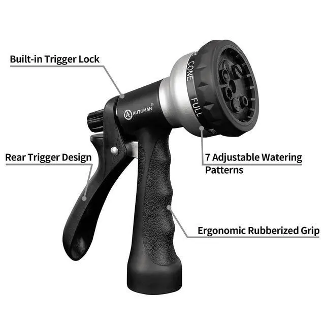 Alt view image 2 of 7 - Garden-Hose-Nozzle, ABS Water Spray Nozzle, 7 Adjustable Watering Patterns, Slip Resistant for Watering Plants, Lawn& Garden, Washing Cars, Cleaning, Showering Pets & Outdoor Fun.Silver Color