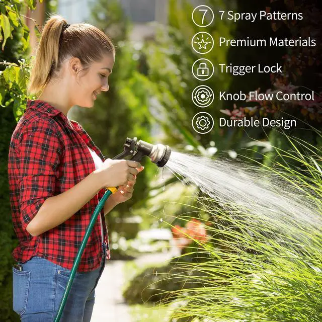 Alt view image 7 of 7 - Garden-Hose-Nozzle, ABS Water Spray Nozzle, 7 Adjustable Watering Patterns, Slip Resistant for Watering Plants, Lawn& Garden, Washing Cars, Cleaning, Showering Pets & Outdoor Fun.Silver Color