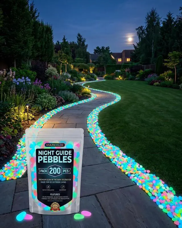 Alt view image 5 of 7 - Colorful Glow in the Dark Garden Stones Outdoor Night Guide Luminous Pebbles Rainbow Night Guide Garden Pebbles Glowing Stones for Walkway Glowing Stones Fish Tank Aquarium Decorations(200pcs)