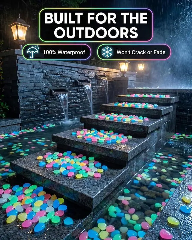 Alt view image 6 of 7 - Colorful Glow in the Dark Garden Stones Outdoor Night Guide Luminous Pebbles Rainbow Night Guide Garden Pebbles Glowing Stones for Walkway Glowing Stones Fish Tank Aquarium Decorations(200pcs)