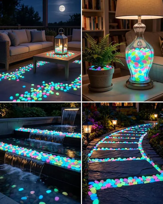 Alt view image 7 of 7 - Colorful Glow in the Dark Garden Stones Outdoor Night Guide Luminous Pebbles Rainbow Night Guide Garden Pebbles Glowing Stones for Walkway Glowing Stones Fish Tank Aquarium Decorations(200pcs)