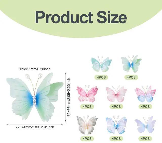 Alt view image 4 of 6 - 32Pcs Butterfly Ornament 8 Colors Colorful 3D Butterfly Decoration Fabric Butterflies Appliques with Pearl Beads for DIY Wall Tree Handcrafted Holiday Wedding Home Party Clothes Decor