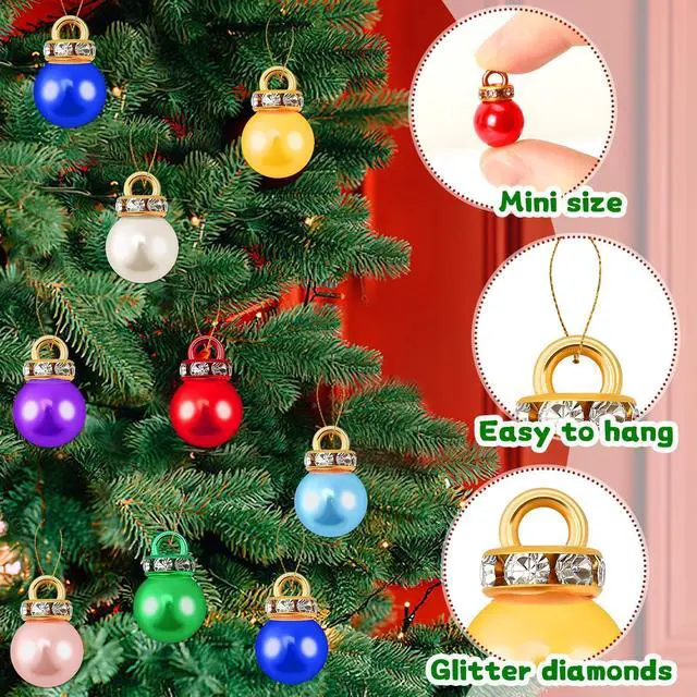 Alt view image 3 of 7 - 180PCS Christmas Mini Balls Ornaments Multicolour Imitation Pearl Pendants Miniature Xmas Tree Hanging Decorations Small Vintage Glitter Balls for Holiday Party Indoor DIY Craft Supplies