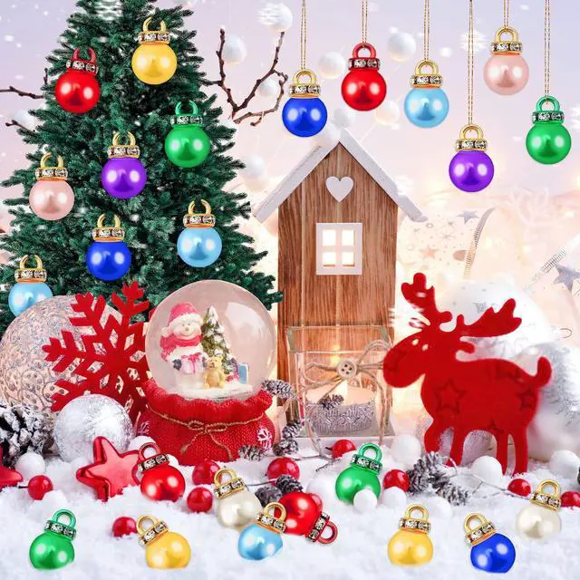 Alt view image 5 of 7 - 180PCS Christmas Mini Balls Ornaments Multicolour Imitation Pearl Pendants Miniature Xmas Tree Hanging Decorations Small Vintage Glitter Balls for Holiday Party Indoor DIY Craft Supplies