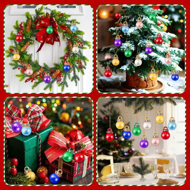 Alt view image 7 of 7 - 180PCS Christmas Mini Balls Ornaments Multicolour Imitation Pearl Pendants Miniature Xmas Tree Hanging Decorations Small Vintage Glitter Balls for Holiday Party Indoor DIY Craft Supplies