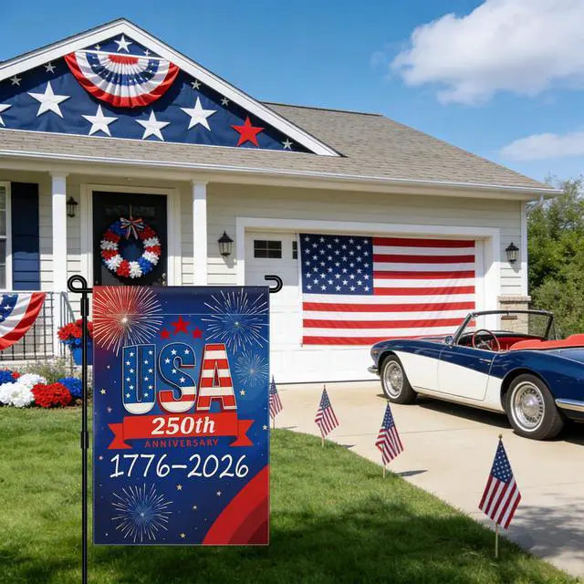Alt view image 3 of 7 - 250 Anniversary USA Garden Flag, 250th Anniversary America Flag 1776-2026 Commemorative Patriotic 250 Year Banner 4th of July Yard Sign Double-Sided Waterproof Garden Flag 12x18 Inch