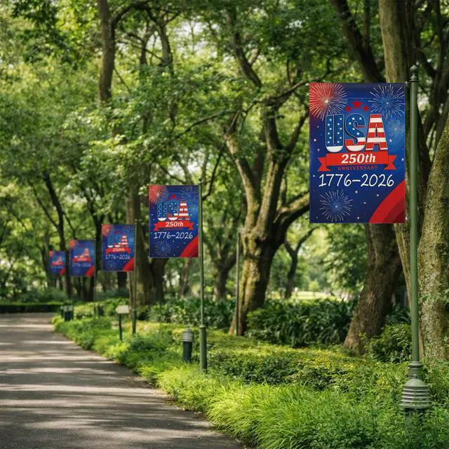 Alt view image 4 of 7 - 250 Anniversary USA Garden Flag, 250th Anniversary America Flag 1776-2026 Commemorative Patriotic 250 Year Banner 4th of July Yard Sign Double-Sided Waterproof Garden Flag 12x18 Inch