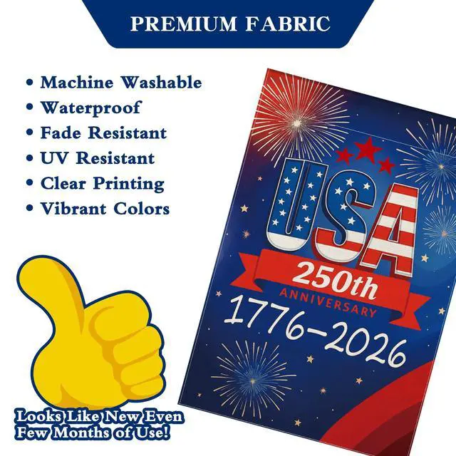 Alt view image 5 of 7 - 250 Anniversary USA Garden Flag, 250th Anniversary America Flag 1776-2026 Commemorative Patriotic 250 Year Banner 4th of July Yard Sign Double-Sided Waterproof Garden Flag 12x18 Inch