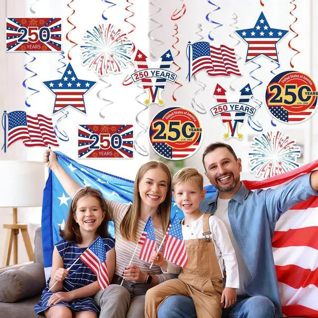 Alt view image 2 of 7 - USA 250th Anniversary Hanging Swirls, 30Pcs United States 250 Years Ceiling Streamers Hanging Ornaments for American Anniversary Party Decorations