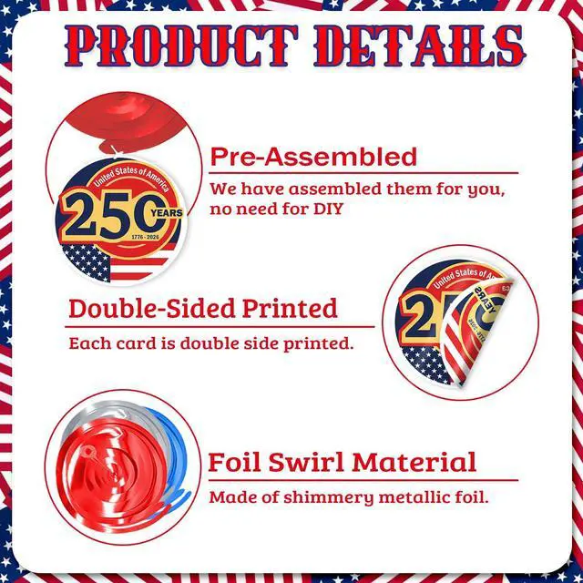 Alt view image 5 of 7 - USA 250th Anniversary Hanging Swirls, 30Pcs United States 250 Years Ceiling Streamers Hanging Ornaments for American Anniversary Party Decorations