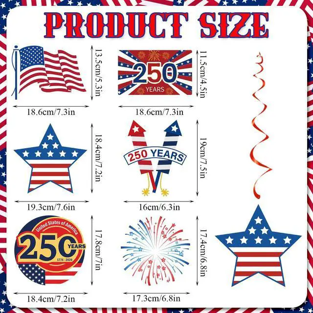 Alt view image 7 of 7 - USA 250th Anniversary Hanging Swirls, 30Pcs United States 250 Years Ceiling Streamers Hanging Ornaments for American Anniversary Party Decorations