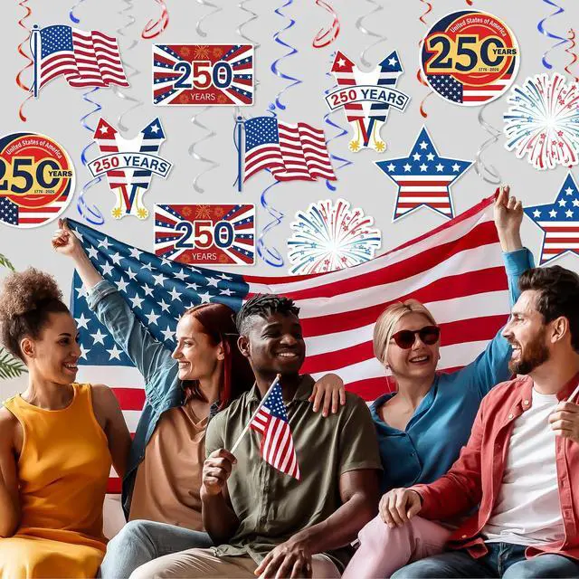 Alt view image 3 of 7 - USA 250th Anniversary Hanging Swirls, 30Pcs United States 250 Years Ceiling Streamers Hanging Ornaments for American Anniversary Party Decorations