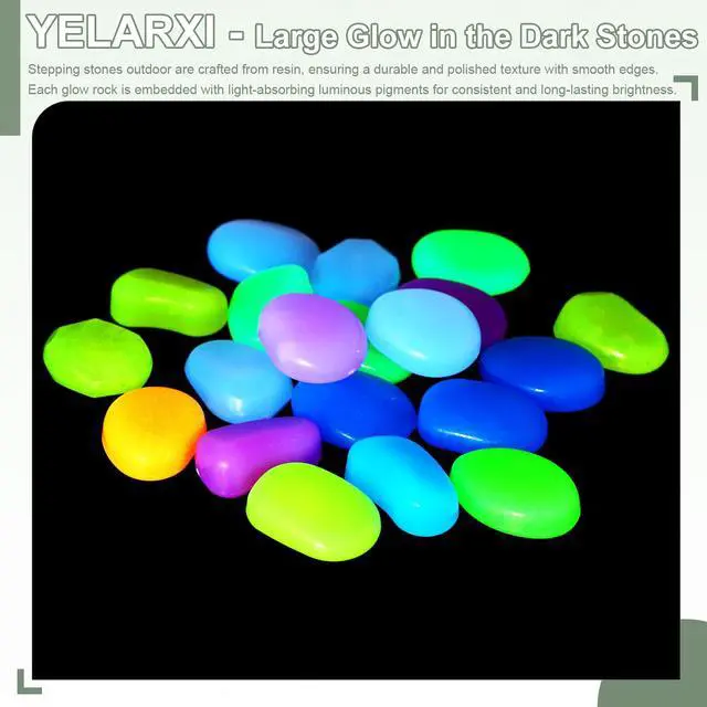 Alt view image 4 of 7 - Large Glow in the Dark Stones, Luminous Pebbles Stones Glowing Rocks Decorative Light Up Pebbles Fitting for (Fish Tank/Outdoor Garden Decor/Yard/Walkway) 10 Pcs & Multicolor