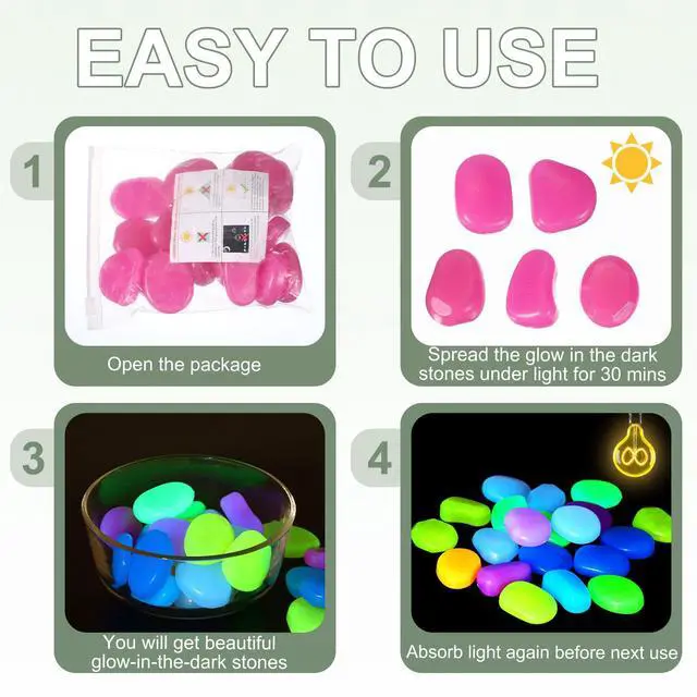 Alt view image 5 of 7 - Large Glow in the Dark Stones, Luminous Pebbles Stones Glowing Rocks Decorative Light Up Pebbles Fitting for (Fish Tank/Outdoor Garden Decor/Yard/Walkway) 10 Pcs & Multicolor