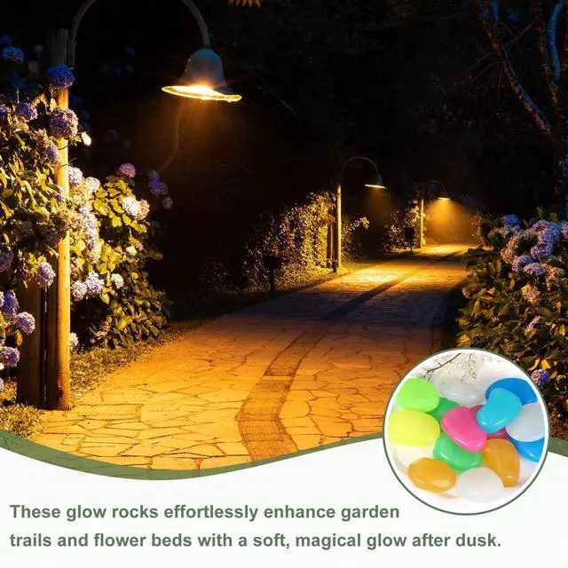 Alt view image 6 of 7 - Large Glow in the Dark Stones, Luminous Pebbles Stones Glowing Rocks Decorative Light Up Pebbles Fitting for (Fish Tank/Outdoor Garden Decor/Yard/Walkway) 10 Pcs & Multicolor
