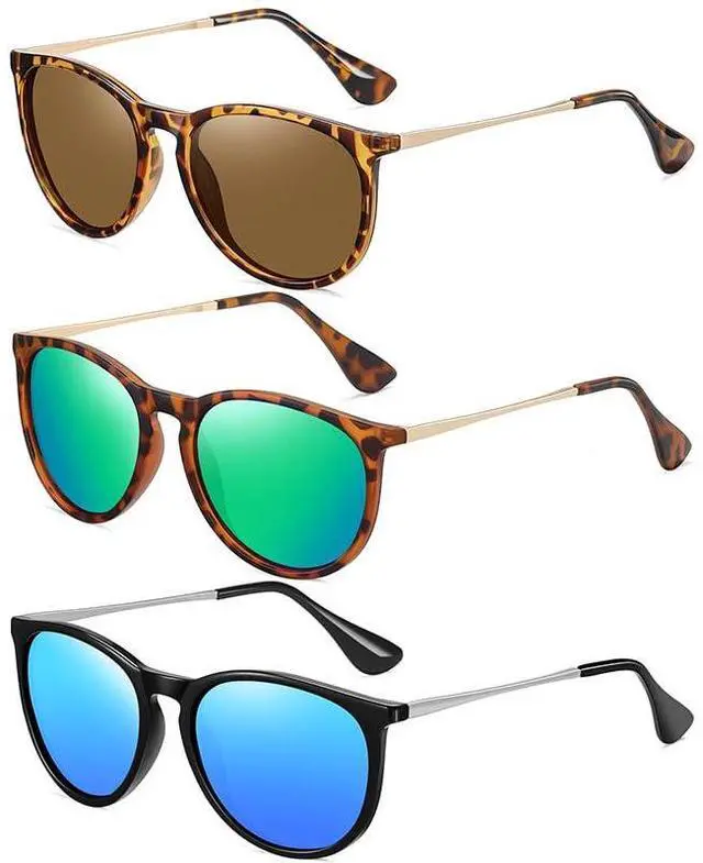 Main image of Sunglasses for Women Men Vintage Polarized Women Sunglasses Round Classic Retro UV Protection Lens,3 Pack