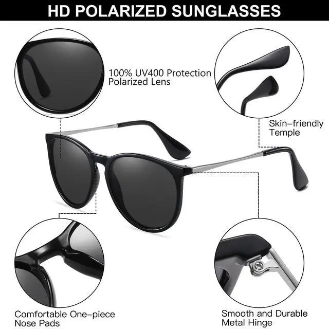 Alt view image 6 of 6 - Sunglasses for Women Men Vintage Polarized Women Sunglasses Round Classic Retro UV Protection Lens,3 Pack