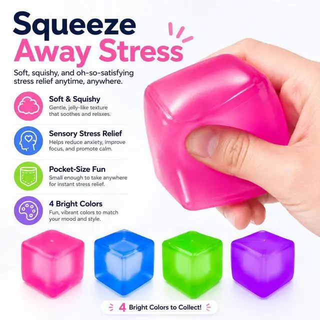 Alt view image 2 of 7 - Stress Cube Squishy Toy, 1.97 Inch Slow Rising Fidget Stress Ball, Soft Squeeze Sensory Toy for Adults & Kids, Durable Leakproof Solid Color Cube, Gift-Ready for Office Classroom