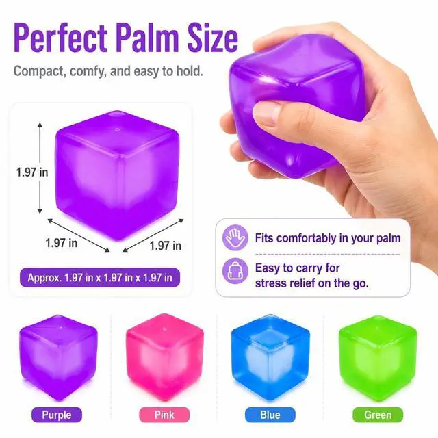 Alt view image 4 of 7 - Stress Cube Squishy Toy, 1.97 Inch Slow Rising Fidget Stress Ball, Soft Squeeze Sensory Toy for Adults & Kids, Durable Leakproof Solid Color Cube, Gift-Ready for Office Classroom