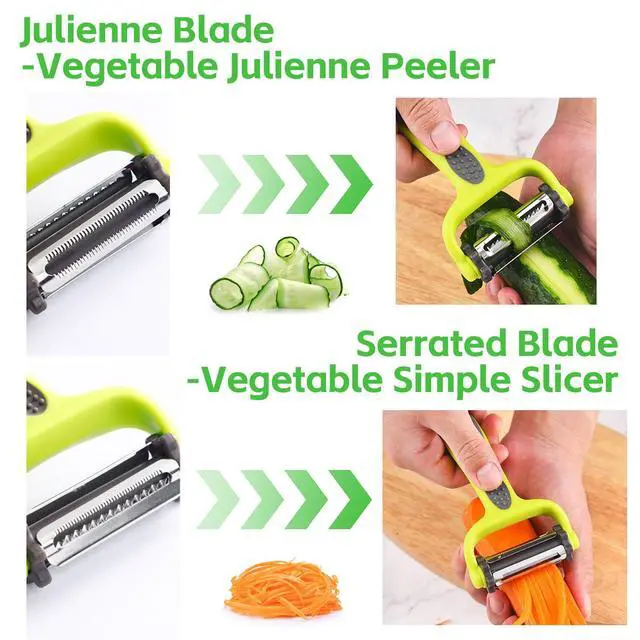 Alt view image 3 of 7 - Kitchen Vegetable Peeler, Fruit Carrot Zucchini Cucumber Vegetable, Y Vegetable Peeler 3-in-1 Serrated Blade and Standard Blade Rotation Design, Non-Slip Grip