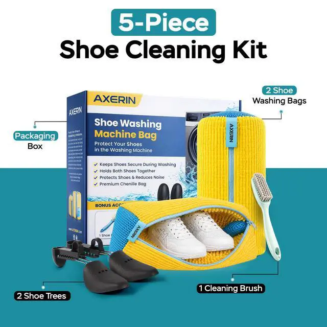 Alt view image 2 of 7 - Shoe Washing Machine Bag for Washer and Dryer 2pc Reusable Shoe Cleaning Bag for Sneakers & Tennis Shoes, Laundry Shoe Bag with Shoe Trees & Cleaning Brush, 360° Deep Cleaning Sneaker Washing Bag