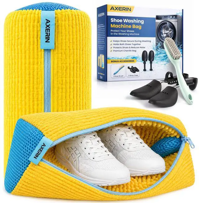 Main image of Shoe Washing Machine Bag for Washer and Dryer 2pc Reusable Shoe Cleaning Bag for Sneakers & Tennis Shoes, Laundry Shoe Bag with Shoe Trees & Cleaning Brush, 360° Deep Cleaning Sneaker Washing Bag