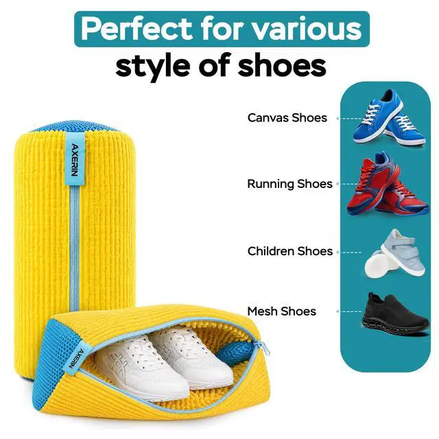 Alt view image 4 of 7 - Shoe Washing Machine Bag for Washer and Dryer 2pc Reusable Shoe Cleaning Bag for Sneakers & Tennis Shoes, Laundry Shoe Bag with Shoe Trees & Cleaning Brush, 360° Deep Cleaning Sneaker Washing Bag