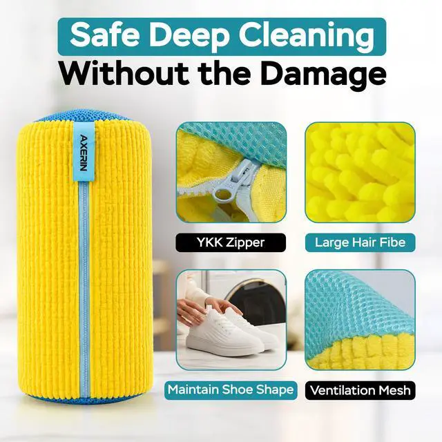 Alt view image 7 of 7 - Shoe Washing Machine Bag for Washer and Dryer 2pc Reusable Shoe Cleaning Bag for Sneakers & Tennis Shoes, Laundry Shoe Bag with Shoe Trees & Cleaning Brush, 360° Deep Cleaning Sneaker Washing Bag