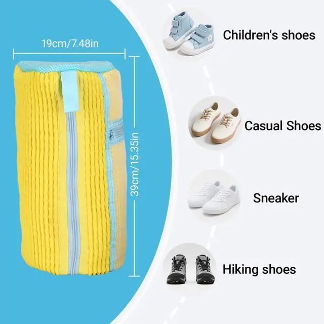 Alt view image 3 of 7 - Shoe Washing Machine Bag, 2 Pack Reusable Shoe Laundry Bags for Washer & Dryer, Extra Large Sneaker Cleaning Bags with Zipper Protection, Mesh Design for Deep Cleaning, Yellow