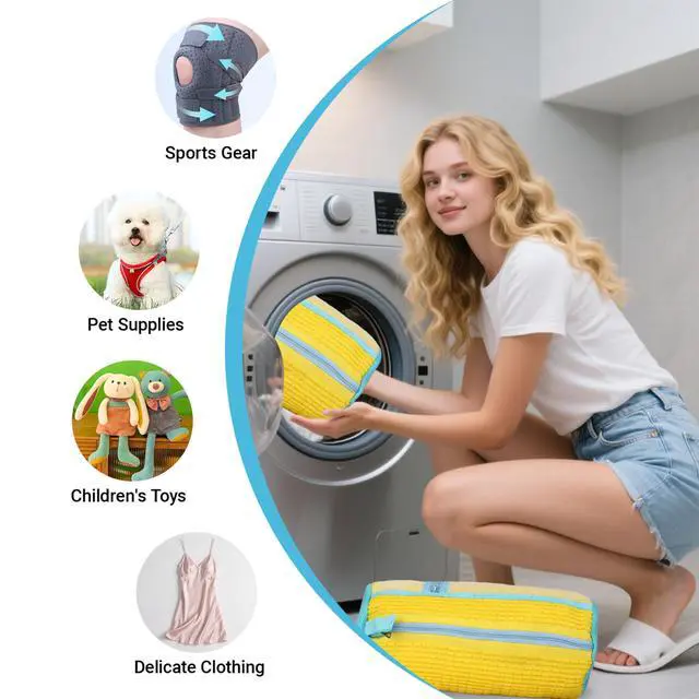 Alt view image 7 of 7 - Shoe Washing Machine Bag, 2 Pack Reusable Shoe Laundry Bags for Washer & Dryer, Extra Large Sneaker Cleaning Bags with Zipper Protection, Mesh Design for Deep Cleaning, Yellow