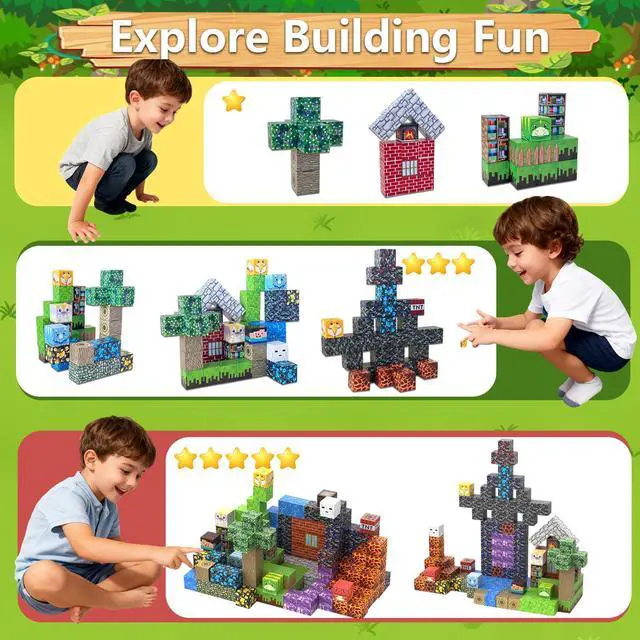 Alt view image 6 of 7 - 150 PCS Magnetic Building Blocks - Cross Town Magnetic Building Blocks STEM Toy for Kids,Educational Construction Game Gift for Boys and Girls Age 3-12