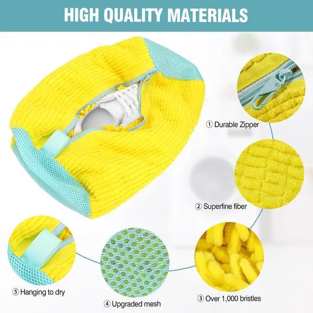 Alt view image 3 of 7 - Shoe Washing Machine Bag, Shoe Laundry Bag for Washer and Dryer, Include Dry Net Bag, Reusable and Durable Zipper with Hook Design, Shoe Washing Bag for Sneaker (Yellow, 2 Pack)