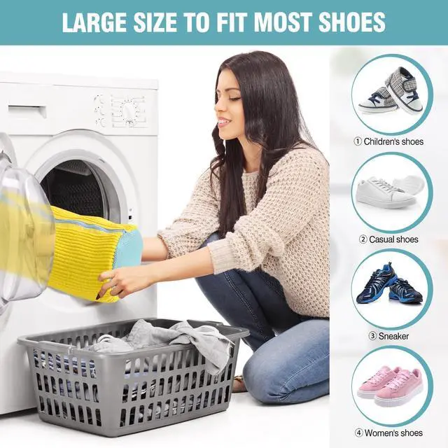 Alt view image 5 of 7 - Shoe Washing Machine Bag, Shoe Laundry Bag for Washer and Dryer, Include Dry Net Bag, Reusable and Durable Zipper with Hook Design, Shoe Washing Bag for Sneaker (Yellow, 2 Pack)