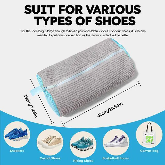 Alt view image 2 of 7 - Shoe Washing Machine Bag: Shoe Washing Bag Keeps Clean - Reusable Laundry Shoe Bag for Sneaker Tennis Shoes Unstain Cleaner Kit(Grey 2 Pcs)