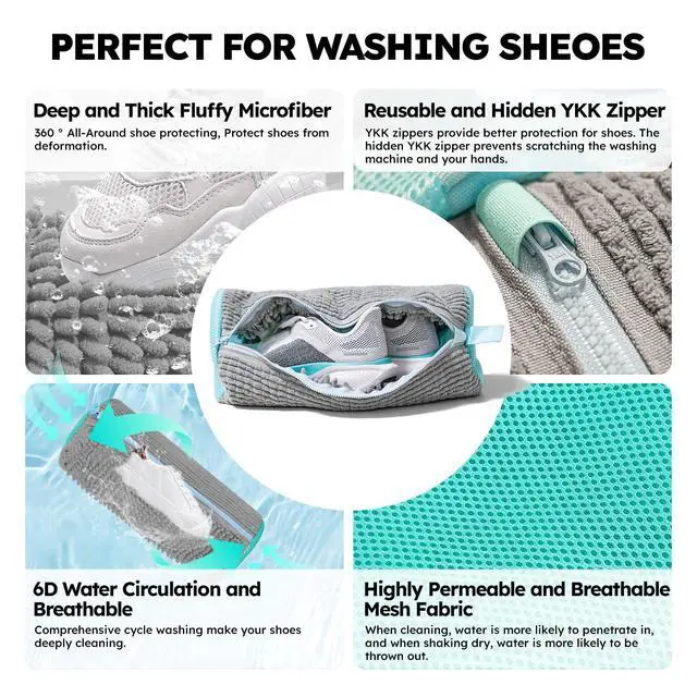 Alt view image 3 of 7 - Shoe Washing Machine Bag: Shoe Washing Bag Keeps Clean - Reusable Laundry Shoe Bag for Sneaker Tennis Shoes Unstain Cleaner Kit(Grey 2 Pcs)