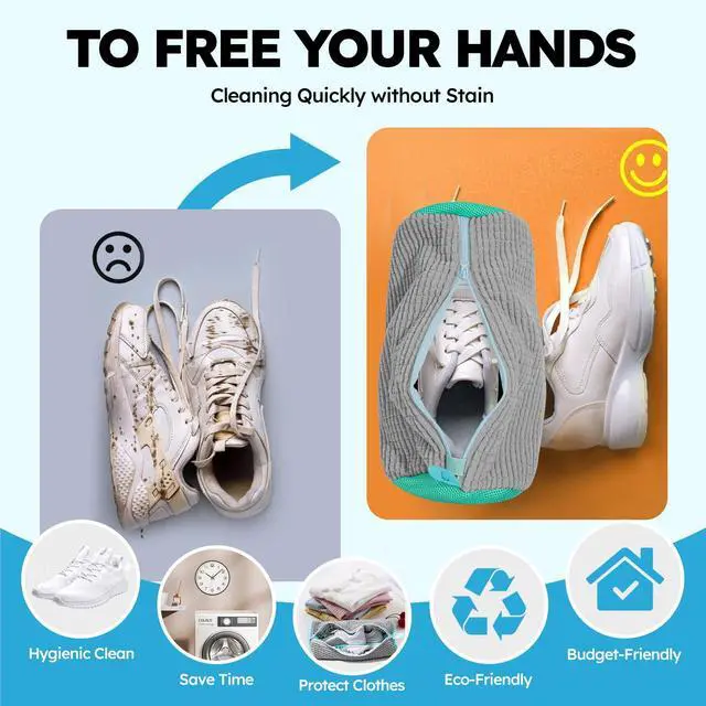 Alt view image 5 of 7 - Shoe Washing Machine Bag: Shoe Washing Bag Keeps Clean - Reusable Laundry Shoe Bag for Sneaker Tennis Shoes Unstain Cleaner Kit(Grey 2 Pcs)