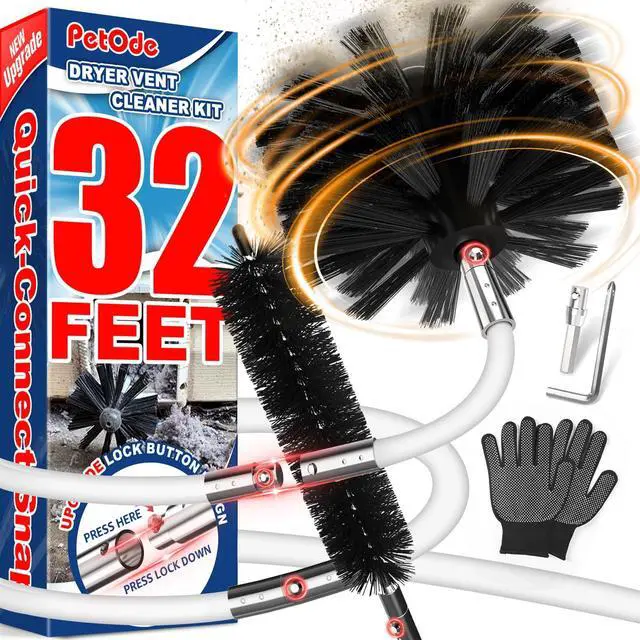 Main image of 32 Feet Dryer Vent Cleaner Kit, Enhanced Flexible Quick Snap Brush with Drill Attachment for Effective Cleaning, 360 Degree Rotation Without Loosening, Use with or Without a Power Drill