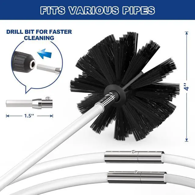 Alt view image 3 of 7 - 32 Feet Dryer Vent Cleaner Kit, Enhanced Flexible Quick Snap Brush with Drill Attachment for Effective Cleaning, 360 Degree Rotation Without Loosening, Use with or Without a Power Drill