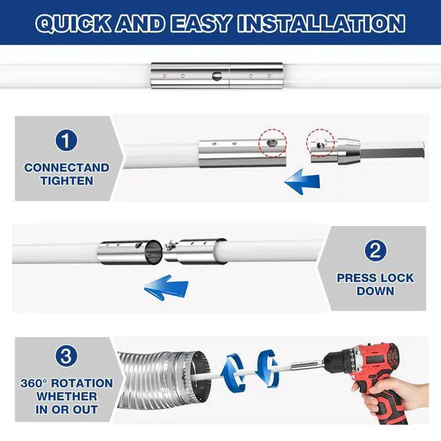 Alt view image 6 of 7 - 32 Feet Dryer Vent Cleaner Kit, Enhanced Flexible Quick Snap Brush with Drill Attachment for Effective Cleaning, 360 Degree Rotation Without Loosening, Use with or Without a Power Drill