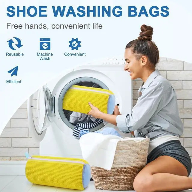 Alt view image 6 of 7 - Shoe Washing Machine Bag 2PC - Heavy-Duty Laundry Shoe Bag for Washer & Dryer, Restores Sneakers to Brand New, Noise-Reducing, Reusable Shoe Cleaning Bag for Sneakers/Running Shoes