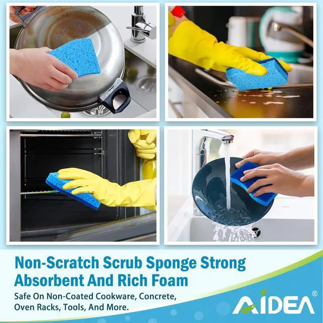 Alt view image 6 of 7 - Non-Scratch Scrub Sponge, 48Count, Sponges for Dishes, Sponges Kitchen, Cleaning Sponge, Cleans Fast Without Scratching, Stands Up to Stuck-on Grime, Cleaning Power for Everyday Jobs